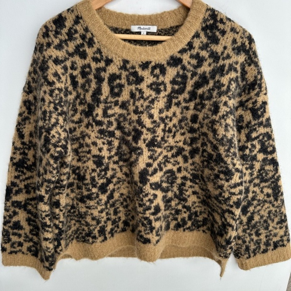 Madewell Alpaca Wool Leopard Crewneck Thick Cozy Sweater‎ Size Small - Picture 2 of 10
